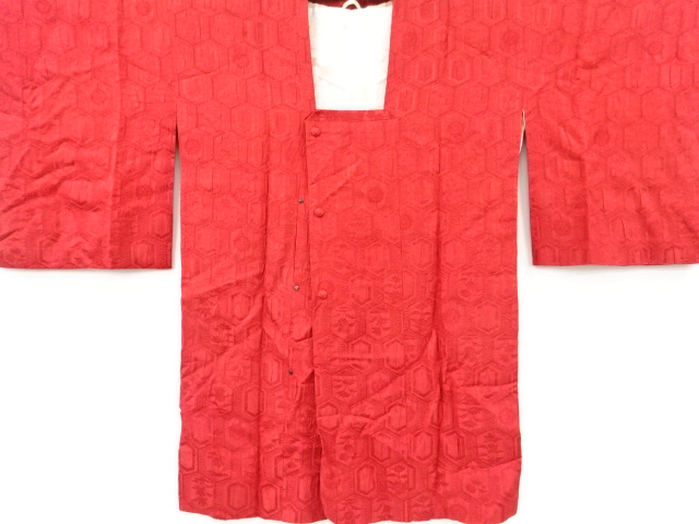 亀甲に花模様織り出し　ロング道行コート